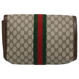 Gucci-GUCCI GG Supreme Web Sherry Line Clutch Bag Beige Red Green 89 01 007 auth 61533-Red,Beige,Green