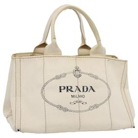 Prada-PRADA Canapa PM Hand Bag Canvas White Auth bs10323-White