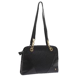 Bally-BALLY Matelasse Shoulder Bag Leather Black Auth ki3834-Black