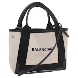 Balenciaga-BALENCIAGA Bolsa de mão em lona preto branco 390346 Ep de autenticação2535-Preto,Branco
