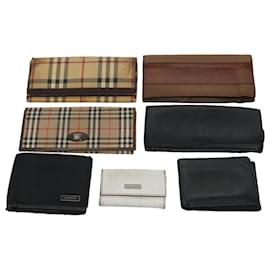 Burberry-BURBERRY Nova Check Wallet Nylon Leather 7Set Beige Black Brown Auth ti1398-Brown,Black,Beige