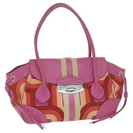 Prada-PRADA Bolsa de mão em lona de couro rosa Auth yb438-Rosa