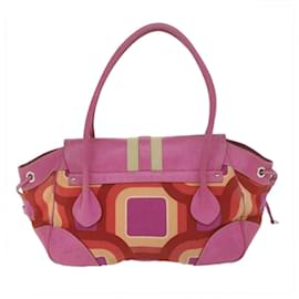 Prada-PRADA Hand Bag Canvas Leather Pink Auth yb438-Pink