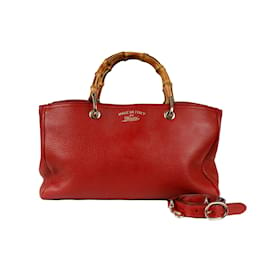 Gucci-Gucci Bamboo Shopper Tote Bag-Red