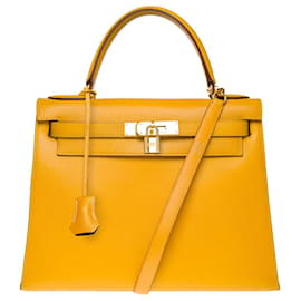 Hermès-Hermes Kelly bag 28 in Yellow Leather - 101223-Yellow