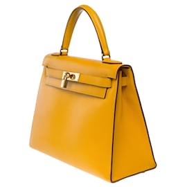 Hermès-Sac HERMES Kelly 28 en Cuir Jaune - 101223-Jaune