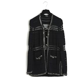 Chanel-2010 Chanel Cardigan preto com acabamento em elo de corrente-Preto