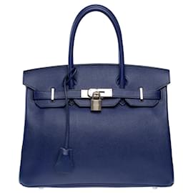 Hermès-HERMES BIRKIN Tasche 30 aus blauem Leder - 101491-Blau