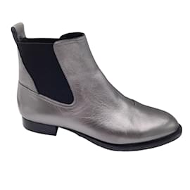 Autre Marque-Rag & Bone Silver Metallic Pull-On Leather Ankle Boots-Silvery