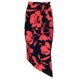 Autre Marque-Michael Kors Colección Negro / Falda midi de seda drapeada con estampado de amapolas rojas-Negro