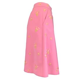Moschino-Moschino Couture Pink / green 2020 Floral Embroidered A-Line Crepe Midi Skirt-Pink