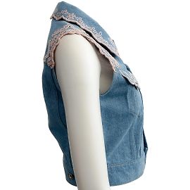 Blaue Jeansweste von Paco Rabanne mit rosa Ösendetail Blau