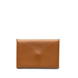 Hermès-Brown Hermes Calvi Card Holder-Brown