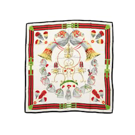 Hermès-Hermes Foulard En Soie Imprimé Panache & Fantaisie Motif Blanc Et Multicolore-Blanc