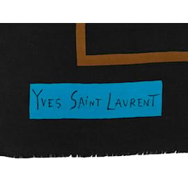 Yves Saint Laurent-Foulard en soie à imprimé géométrique Yves Saint Laurent noir et bleu sarcelle-Noir