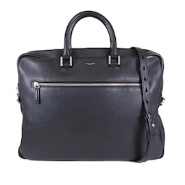 Saint Laurent-Black Saint Laurent Leather Business Bag-Black