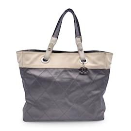 Chanel-Gray Metallic Quilted Canvas Paris Biarritz Tote Bag-Grey