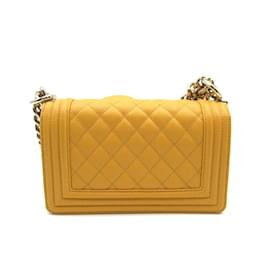Chanel-Bolsa Pequena Caviar Clássica Le Boy Flap A67085-Amarelo