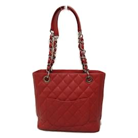 Chanel-CC Quilted Caviar Chain Tote-Red