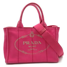 Prada-Prada Canapa Logo Tote Bag Sac cabas en toile en bon état-Rose