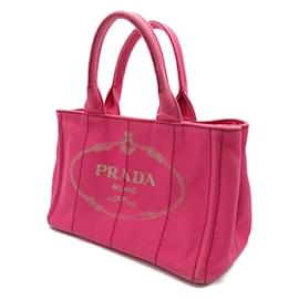 Prada-Prada Canapa Logo Tote Bag Canvas Tote Bag in Fair condition-Pink