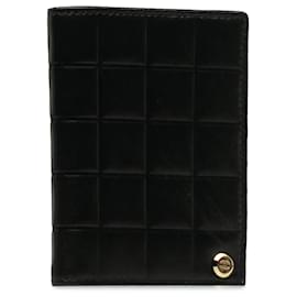 Chanel-Porta-cartões Chanel Black Choco Bar em couro de cordeiro-Preto
