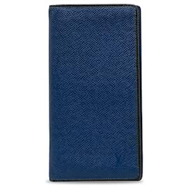 Louis Vuitton-Cartera larga plegable azul Taiga Portefeuille Brazza de Louis Vuitton-Azul
