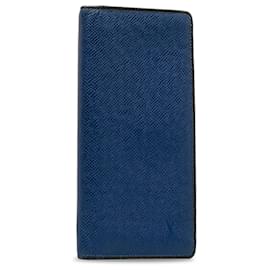 Louis Vuitton-Portafoglio lungo bi-fold Louis Vuitton Blue Taiga Portefeuille Brazza-Blu