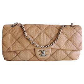 Chanel-Chanel Ultra Stitch Flap Bag Beige Python-Braun,Beige