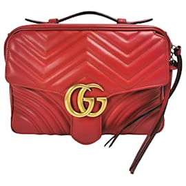 Gucci-Gucci Marmont Top Handle Small Rotes Kalbsleder-Rot
