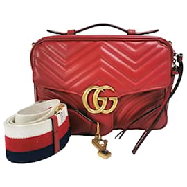 Gucci-Gucci Marmont alça superior pequena couro de bezerro vermelho-Vermelho