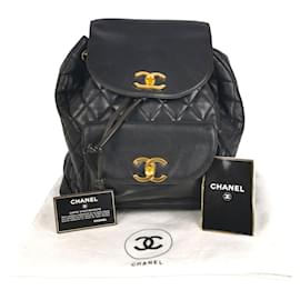 Chanel-Sac à dos Chanel Duma Cuir d'agneau noir Or-Noir