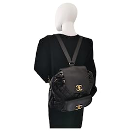 Chanel-Chanel Duma Backpack Black Lambskin Gold-Black