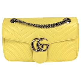 Gucci-Gucci GG Marmont Small Yellow Matelassé Leather-Yellow