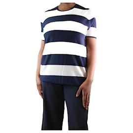 Autre Marque-Navy blue and cream short-sleeved striped sweater - size L-Blue