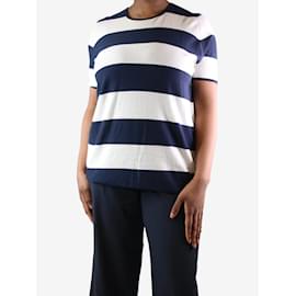 Autre Marque-Navy blue and cream short-sleeved striped sweater - size L-Blue