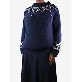 Autre Marque-Dunkelblauer grob gemusterter Pullover – Größe L-Blau