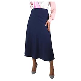 Autre Marque-Navy blue A-line wool midi skirt - size UK 12-Blue