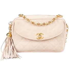Chanel-Chanel Rose Suede Leather Camera Crossbody Bag-Beige
