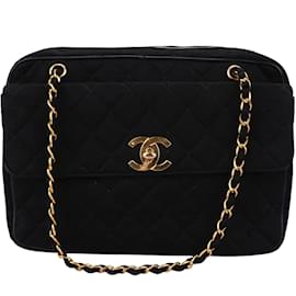 Chanel-Chanel Cotton Jumbo 24K Gold Shoulder Bag-Black