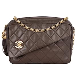 Chanel-Chanel Quilted Lambskin 24K Gold Camera Crossbody Flap Bag-Brown