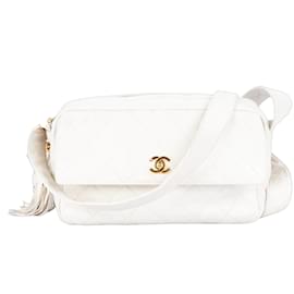 Chanel-Chanel Quilted Lambskin 24K Gold Crossbody Bag-White