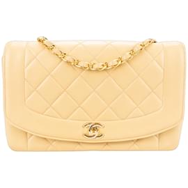 Chanel-Chanel Quilted Lambskin 24K Gold Diana Single Flap Crossbody Bag-Beige