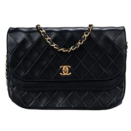 Chanel-Chanel Quilted Lambskin 24K Gold Halfmoon Double Flap Bag-Black