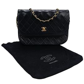 Chanel-Chanel Quilted Lambskin 24K Gold Halfmoon Double Flap Bag-Black
