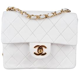 Chanel-Chanel Quilted Lambskin 24K Gold Mini Single Flap Crossbody Bag-White