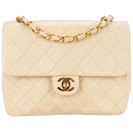 Chanel-Chanel Quilted Lambskin 24K Gold Single Flap Crossbody Bag-Beige