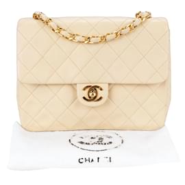 Chanel-Chanel Quilted Lambskin 24K Gold Single Flap Crossbody Bag-Beige