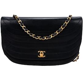 Chanel-Chanel Quilted Lambskin 24K Gold Single Flap Halfmoon Bag-Black