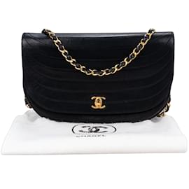 Chanel-Chanel Quilted Lambskin 24K Gold Single Flap Halfmoon Bag-Black